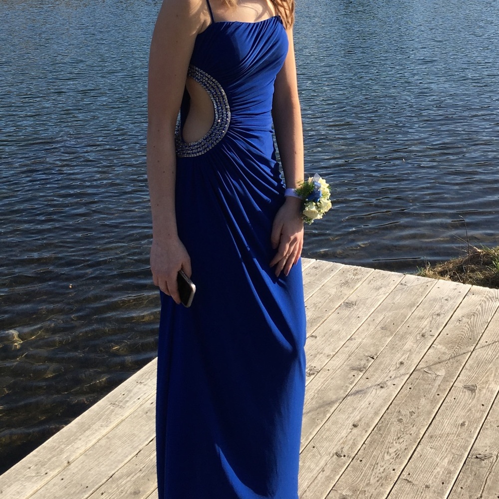Blue prom dress with cut out